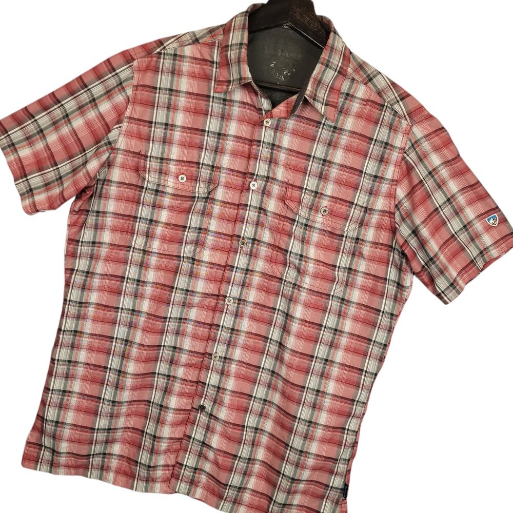 Kuhl Men's Eluxur Short Sleeve Button-Up Shirt Sz Small Red Plaid Outdoors